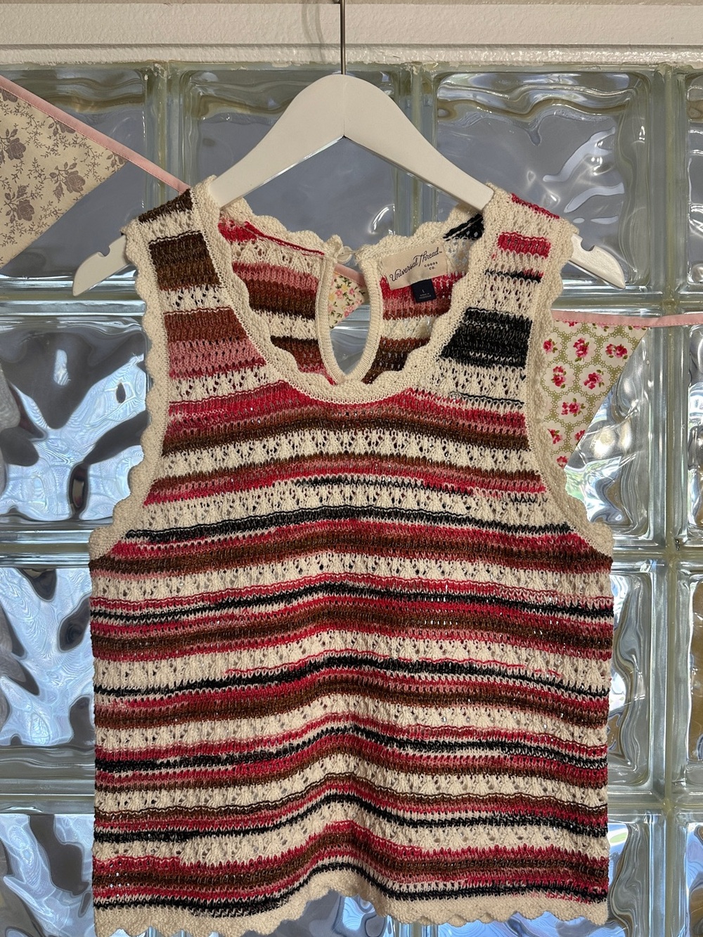 Striped Knit Sleeveless Top in Cream and Red - Women's